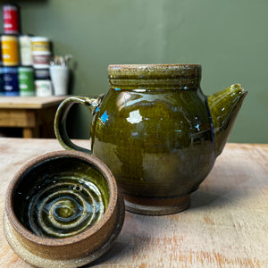 Handmade Olive Green Stoneware Teapot | Wheel-Thrown Ceramic Teapot by DonovanPottery, view 3
