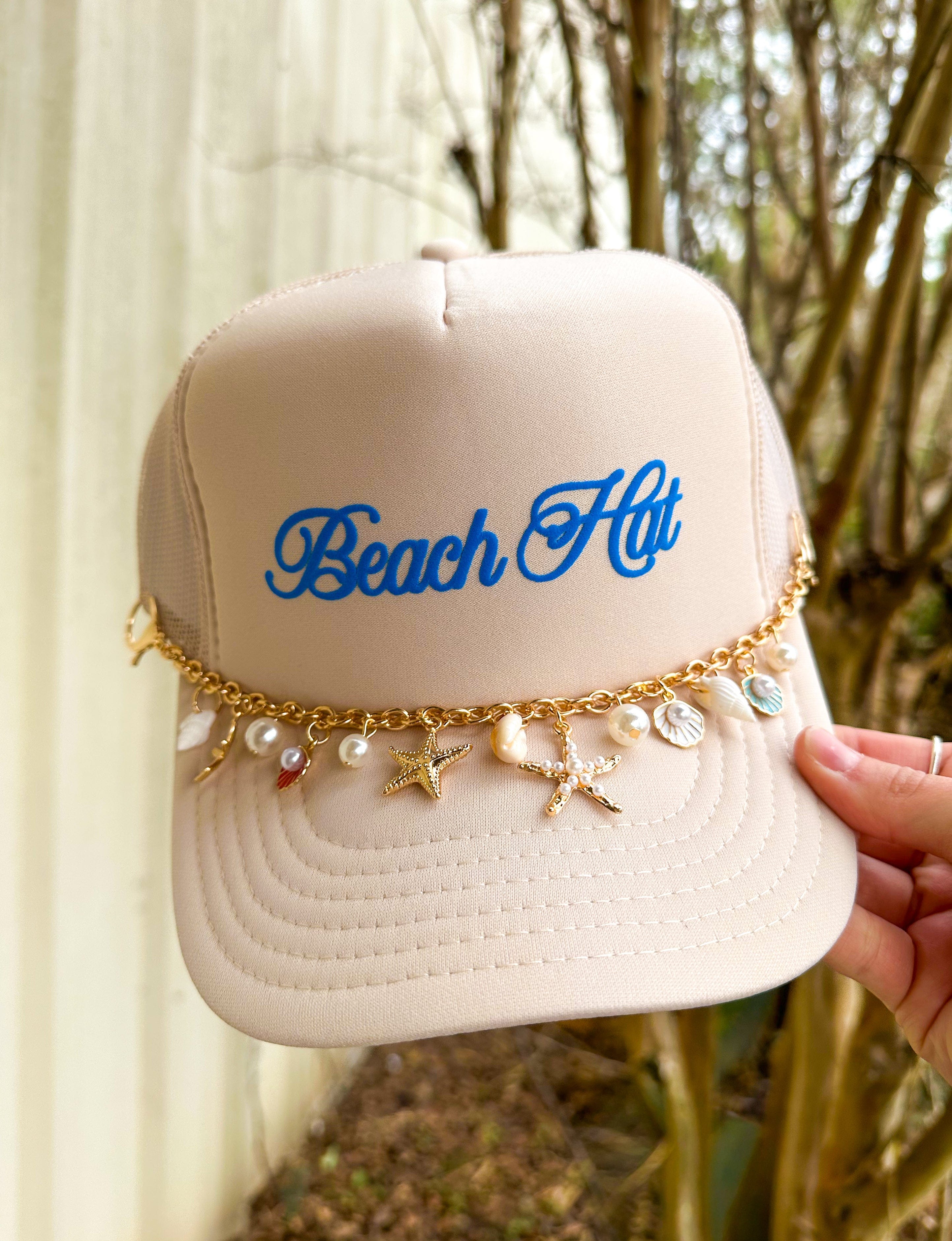 Beach Hat Cursive Cream Trucker by Southern Bliss Company, Southern lifestyle apparel main product photo