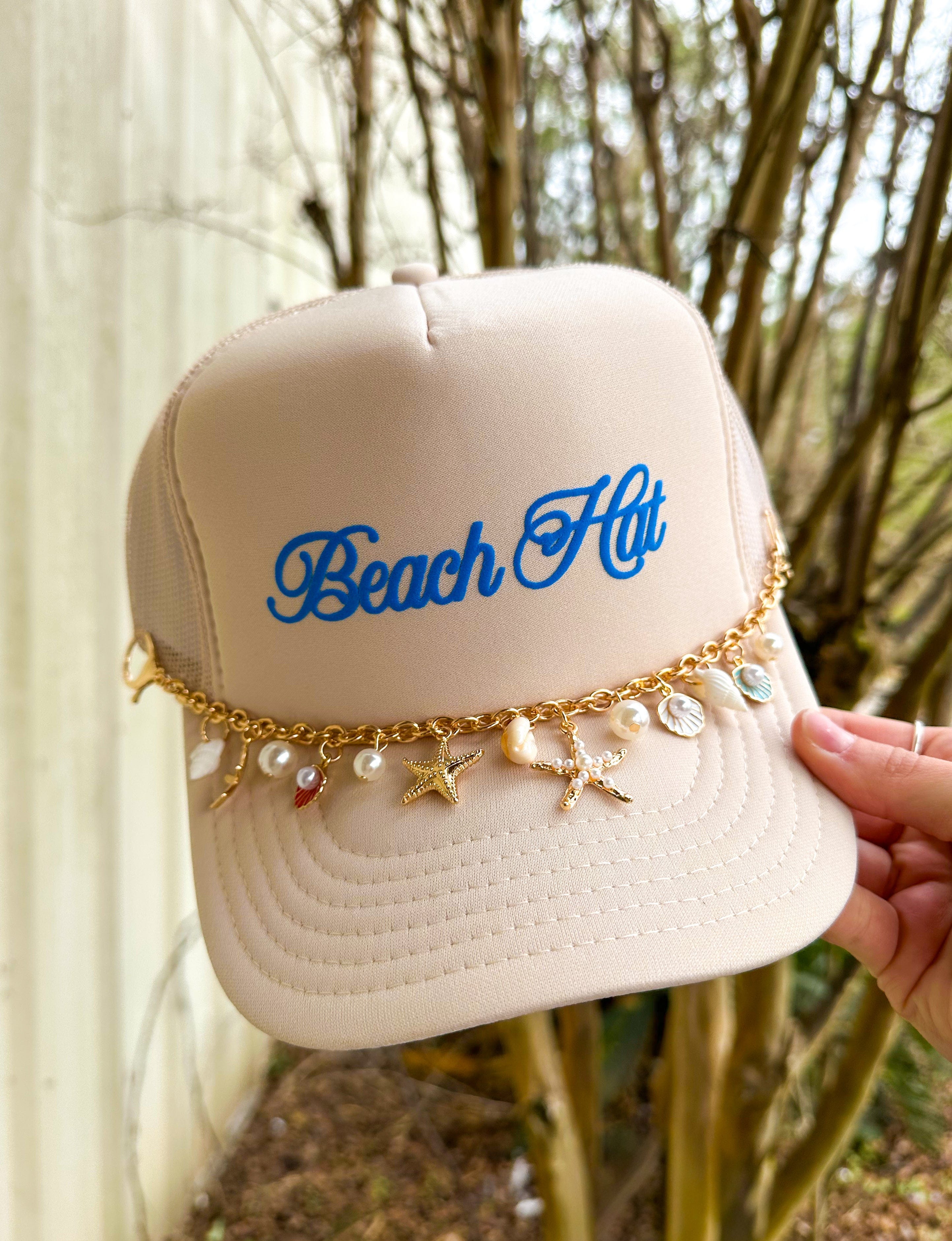 Beach Hat Cursive Cream Trucker by Southern Bliss Company, Southern lifestyle apparel detail photo 2