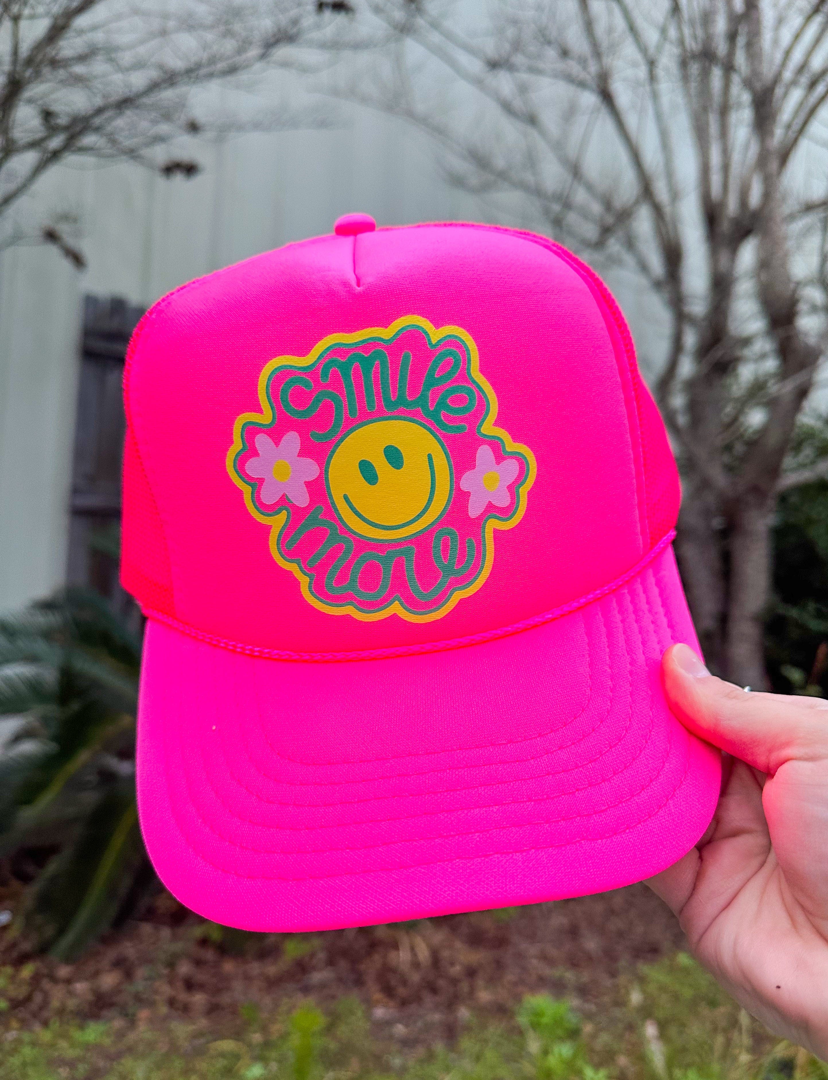 Smile More Hot Pink Trucker by Southern Bliss Company, custom hat main product photo