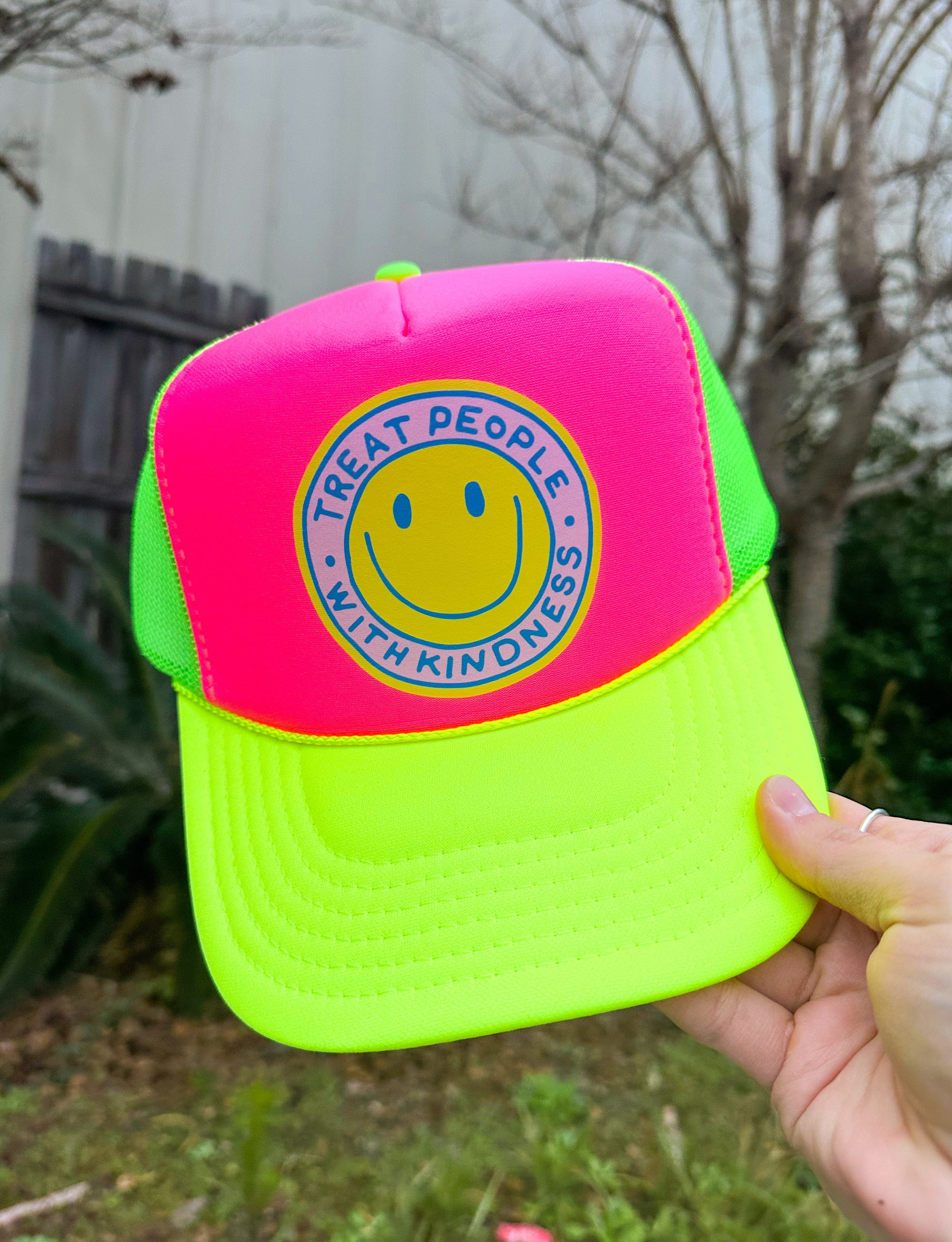 Treat People with Kindness Multi Trucker (PINK) by Southern Bliss Company, custom hat detail photo 2