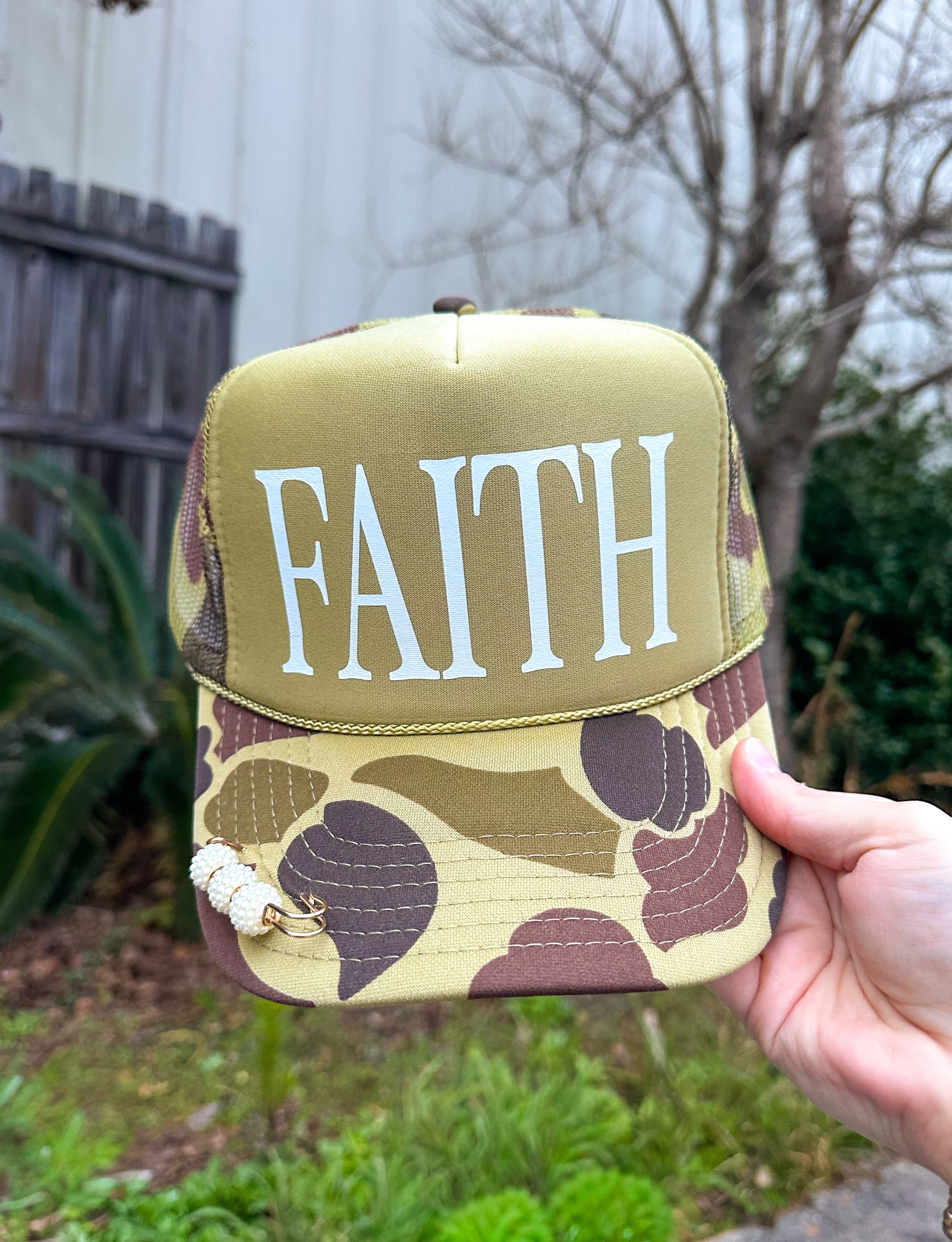FAITH Two-Tone Camo Trucker by Southern Bliss Company, custom hat detail photo 2