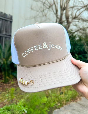Coffee & Jesus Khaki/White Trucker