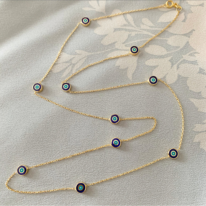 Delilah Evil Eye Station Necklace - 24" Long | Navy | Gold Vermeil by Ke Bella, additional product image 2