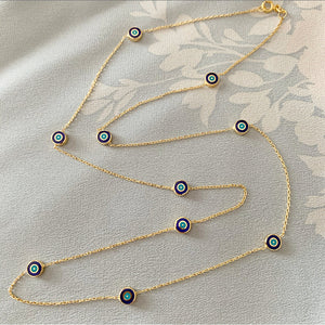 Delilah Evil Eye Station Necklace - 24" Long | Navy | Gold Vermeil by Ke Bella, additional product image 2