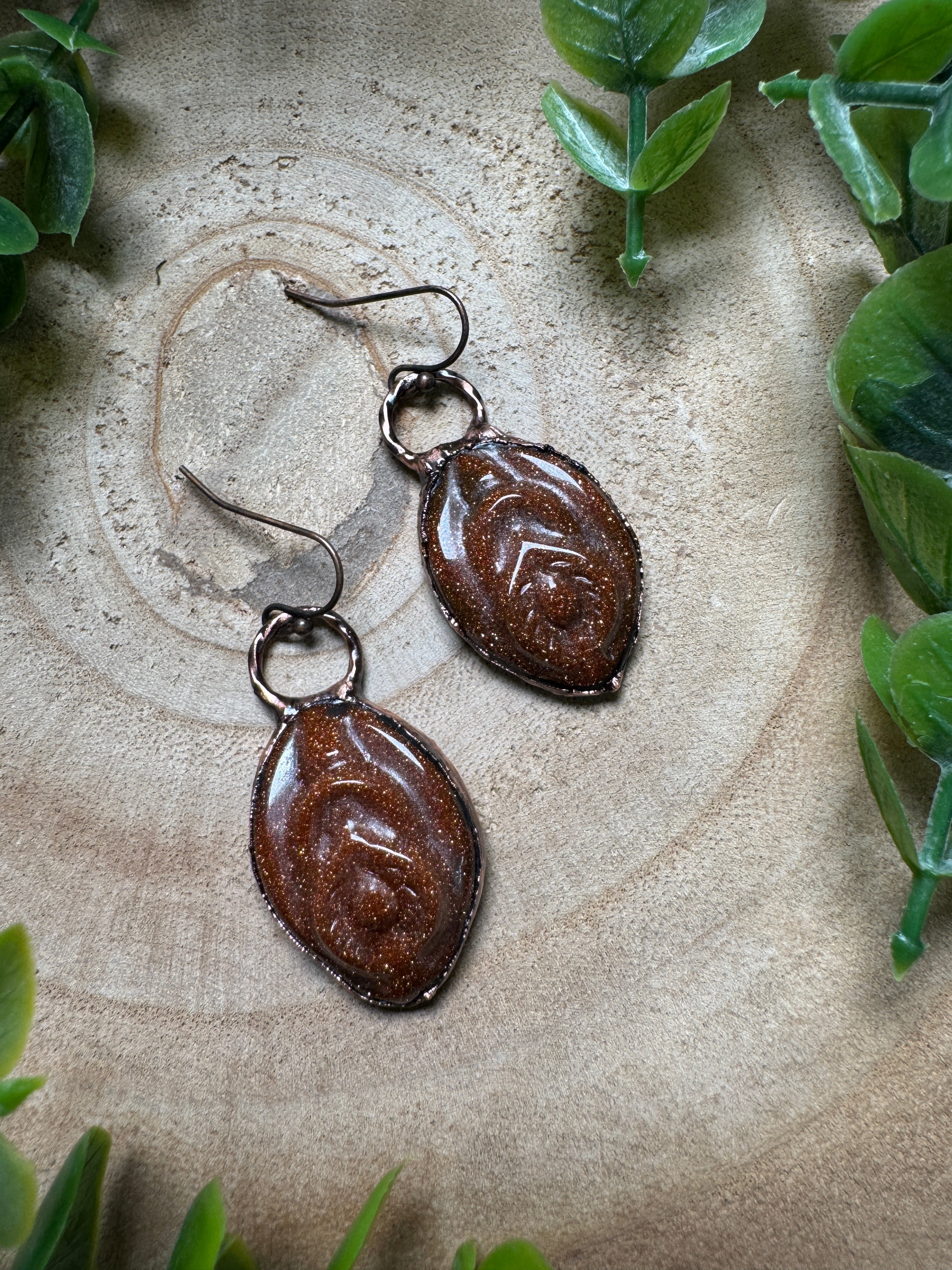 Goldstone Yoni Earrings