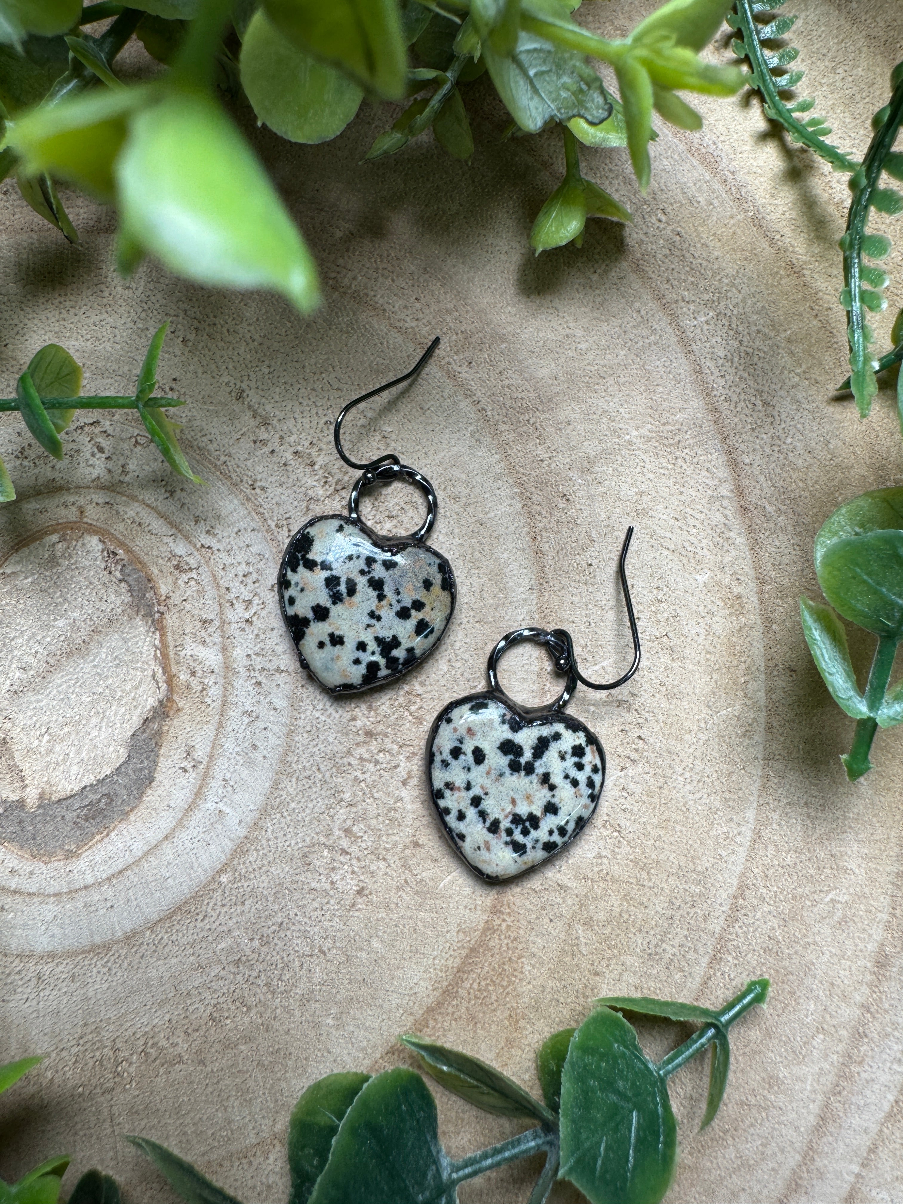 Dalmatian Jasper Heart Earrings