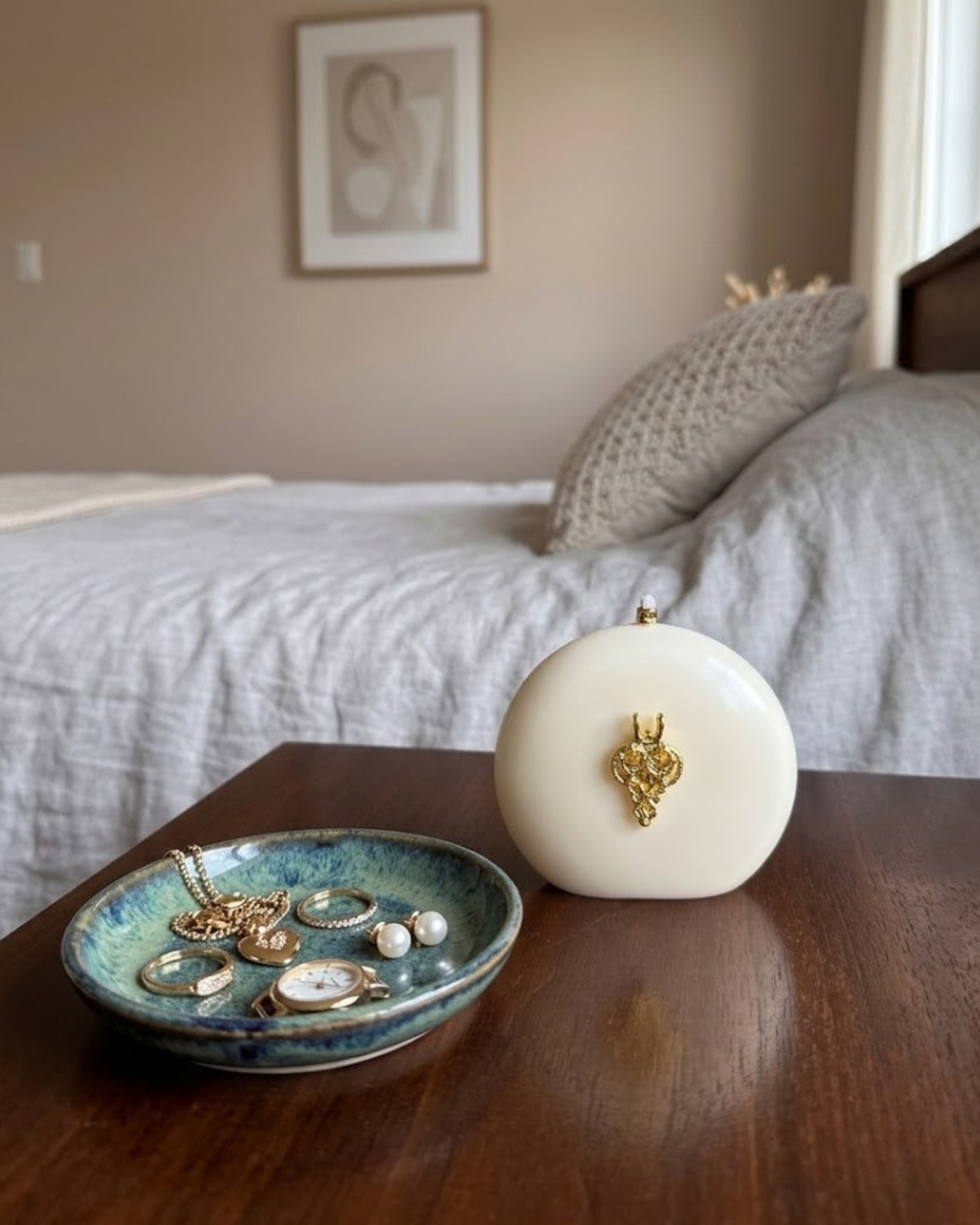 Orb sculptural candle with gold accents by Believe Candle – product view 2