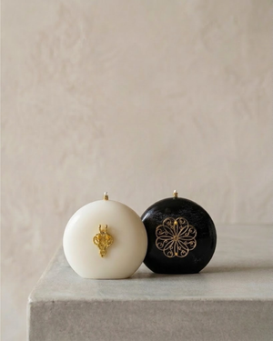Orb sculptural candle with gold accents by Believe Candle – product view 1