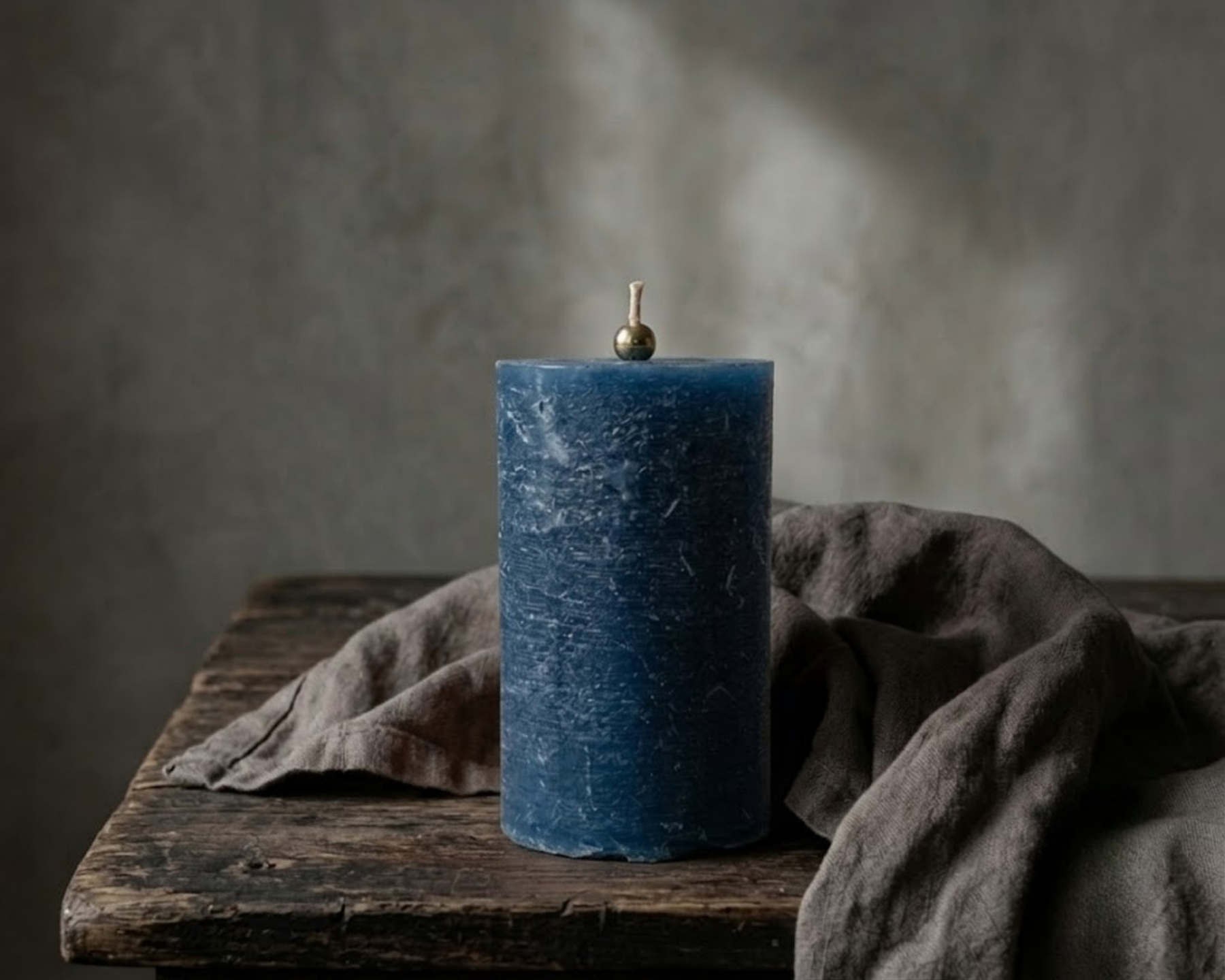 Navy blue textured pillar candle by Believe Candle