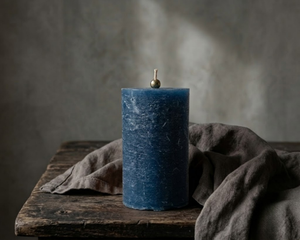 Navy blue textured pillar candle by Believe Candle