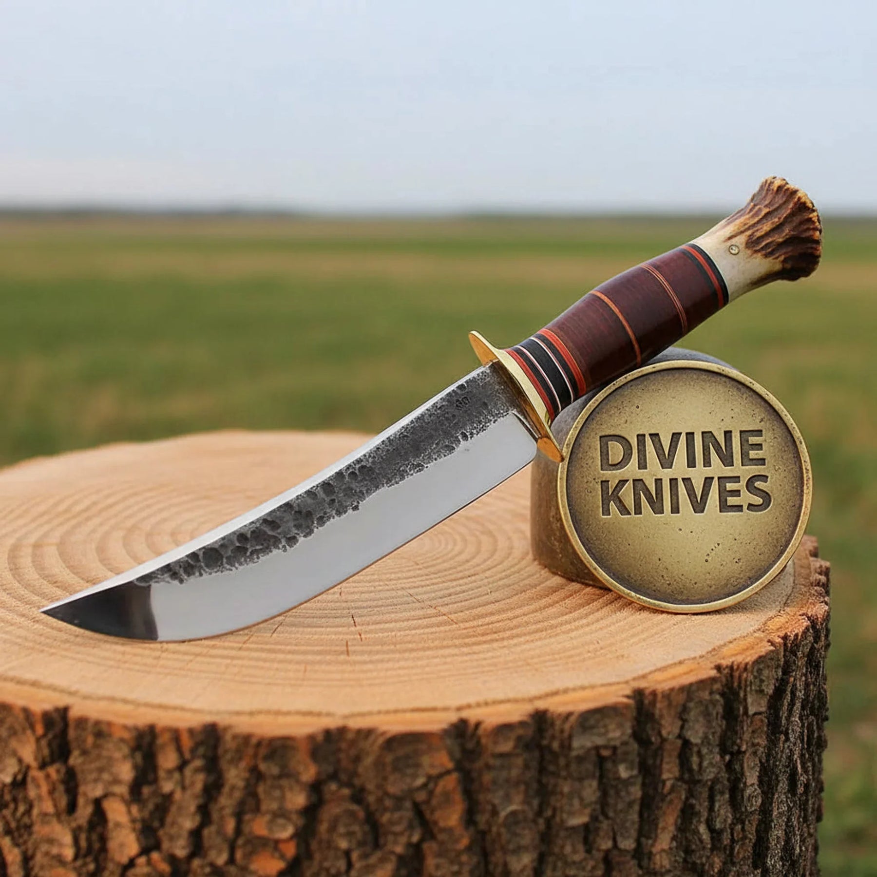 Cowboy Hunting Knife with Turquoise Handle – Handcrafted Skinner with Crossdraw Sheath