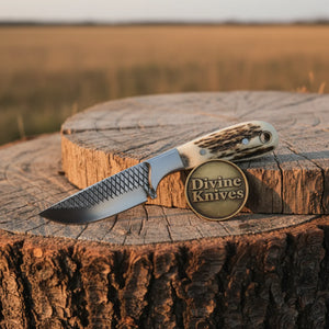 Stag Antler Damascus Bowie Knife with Belt Sheath – Handcrafted Hunting & Collector's Knife