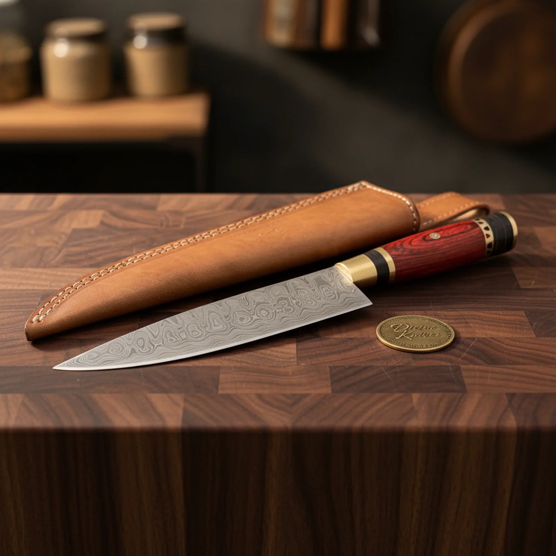 Olive Wood Chef Knife with Damascus Blade – Handmade Gyuto Kitchen Knife