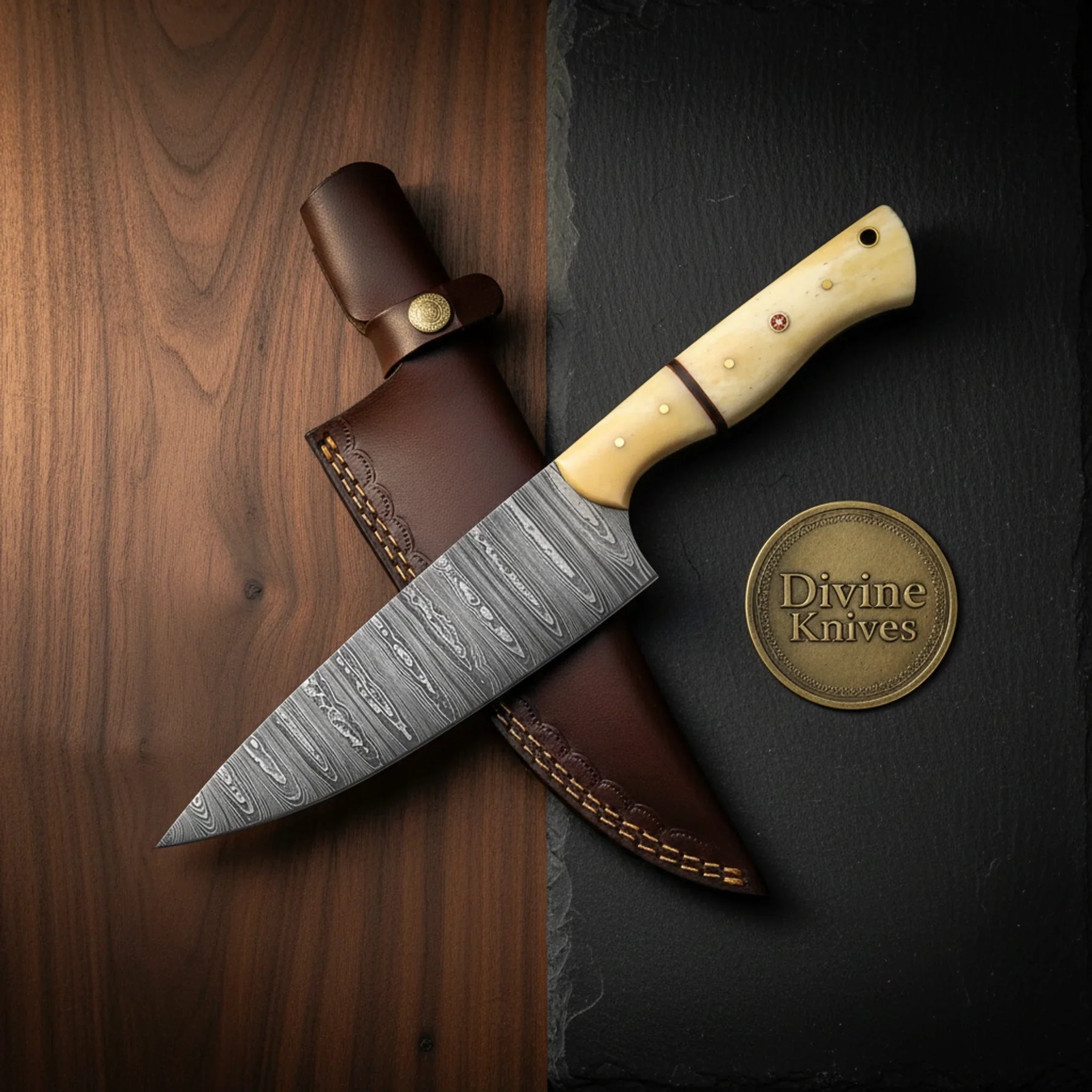 Olive Wood Damascus Santoku Knife for Precision Kitchen Cutting