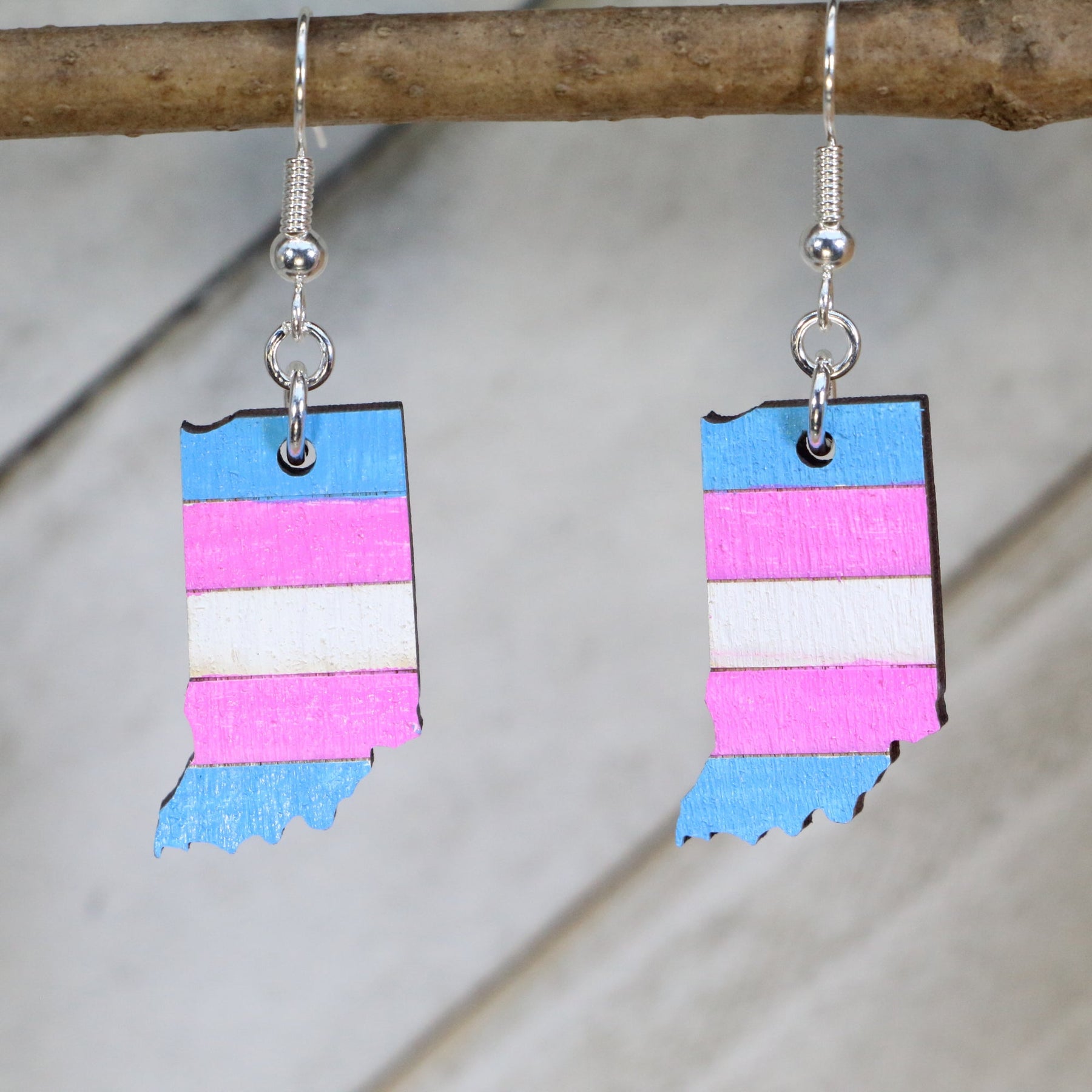 Indiana Transgender Pride Flag Wooden Dangle Earrings | LGBTQ State Pride Jewelry