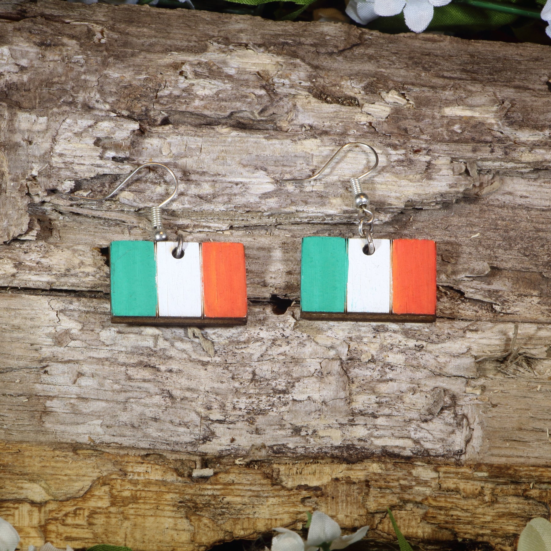 Irish Flag Wooden Dangle Earrings | Ireland Pride Jewelry