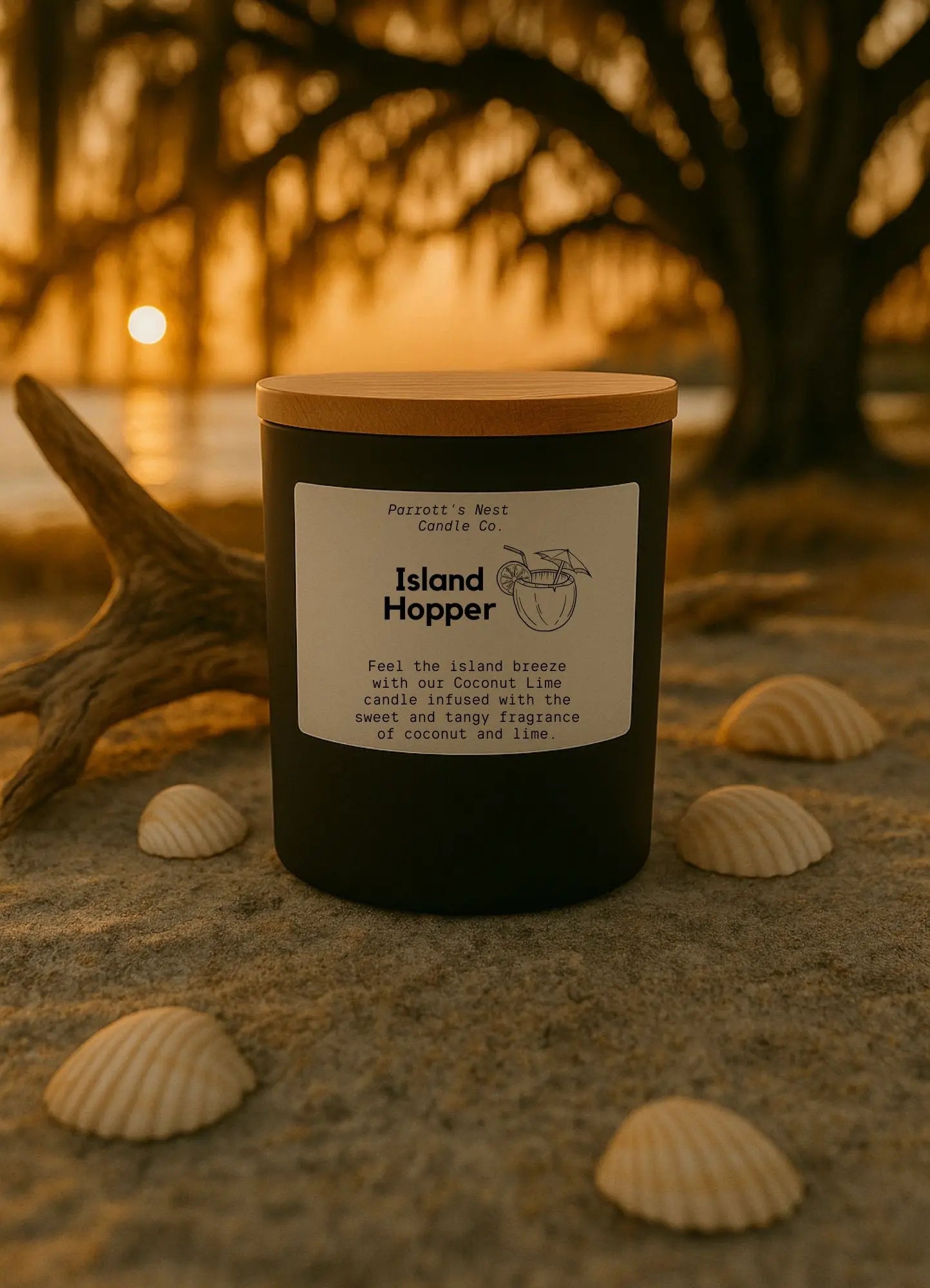 Island Hopper Soy Candle | 8 oz Coconut Lime Hand-Poured Candle by Parrott's Nest Candle Company, scented candle main product photo