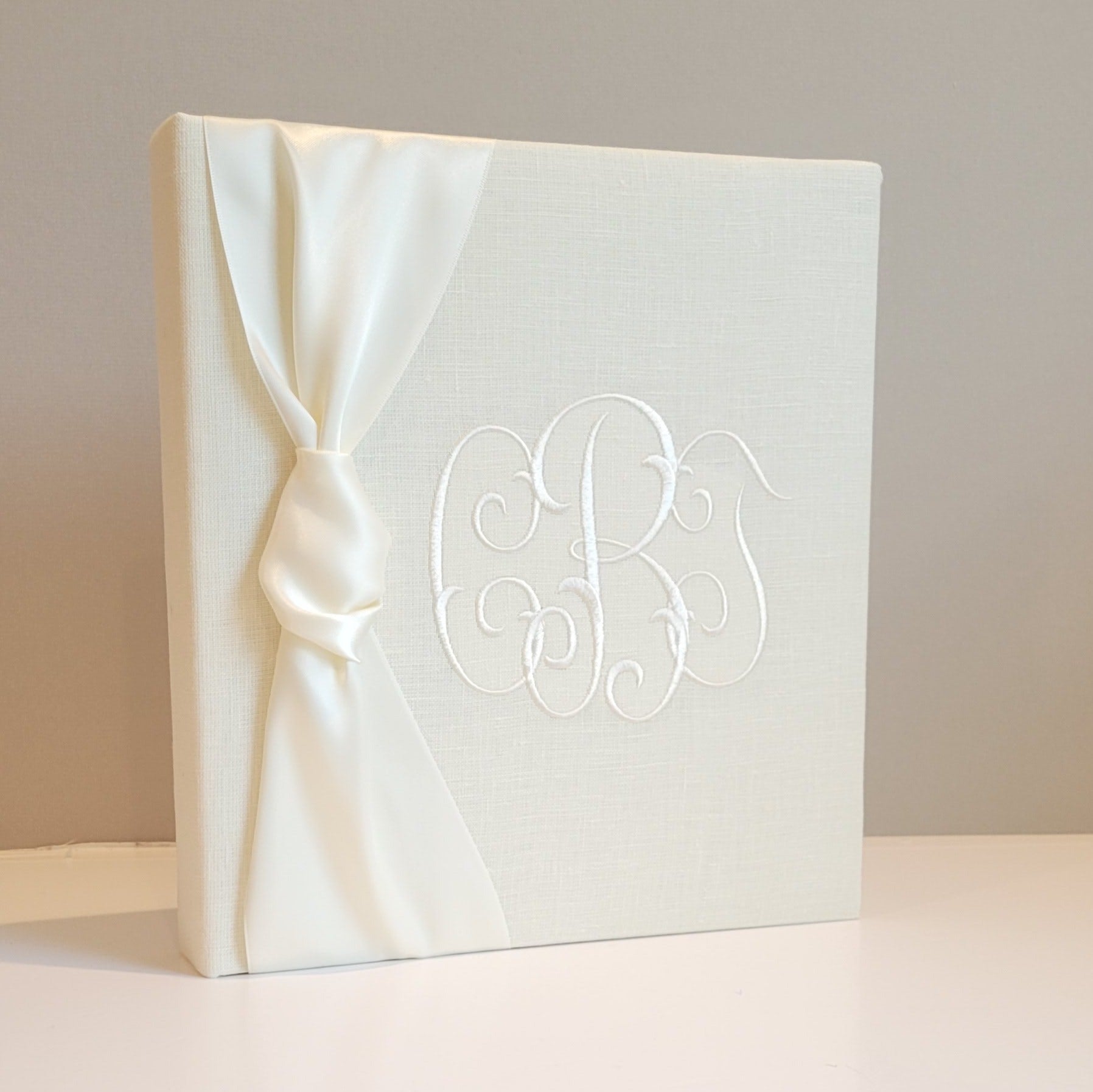 Baby Memory Book - Ivory Linen (w/ SATIN Bow) by AP Creations in Tuscaloosa, paper gift main product photo