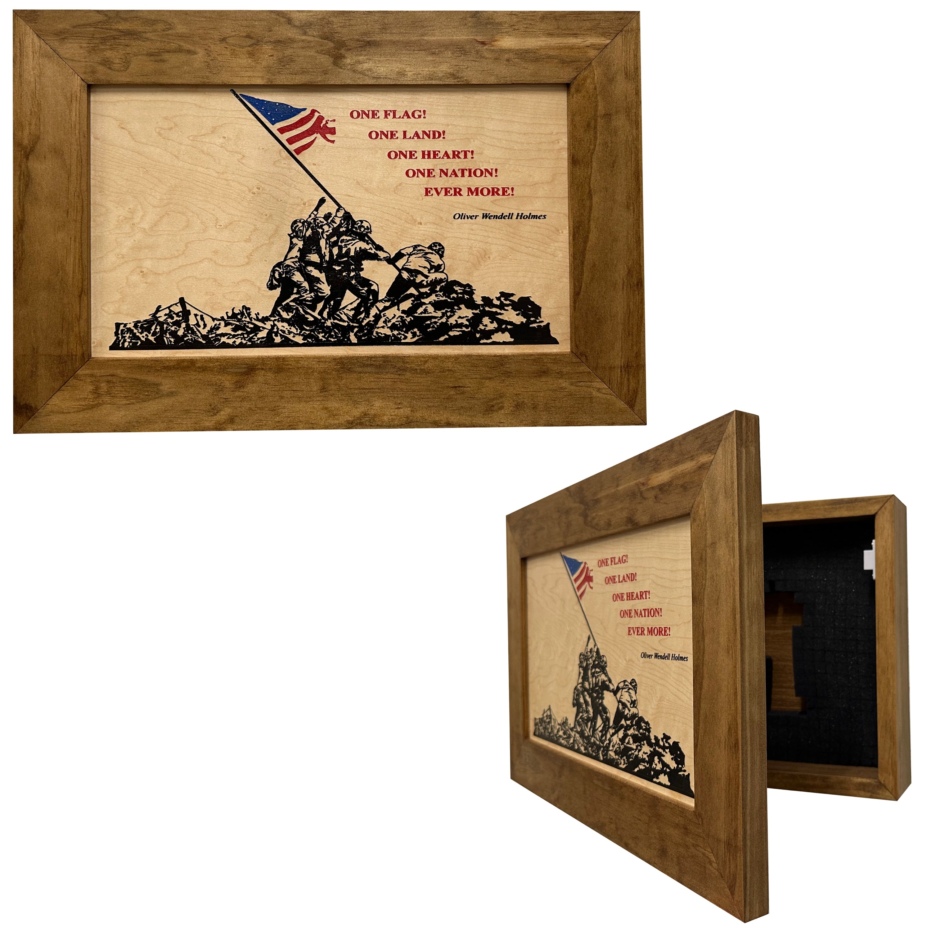 Iwo Jima Flag Raising Decorative Wall-Mounted Secure Gun Cabinet by Bellewood Designs, Southern home decor main product photo