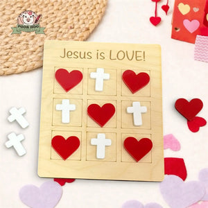 Jesus Is Love Cross and Hearts Tic Tac Toe Game, Faith Valentine Gift for Kids Poor Hog Customs