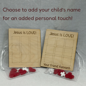 Personalized Jesus is LOVE! Tic Tac Toe Game for Kids, Wooden Valentine's Day Gift with Hearts & Crosses