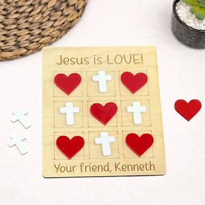 Jesus Is Love Cross and Hearts Tic Tac Toe Game, Faith Valentine Gift for Kids Poor Hog Customs