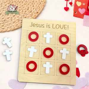 Jesus Is Love Cross and O’s Tic Tac Toe Game, Faith Valentine Gift for Kids Poor Hog Customs