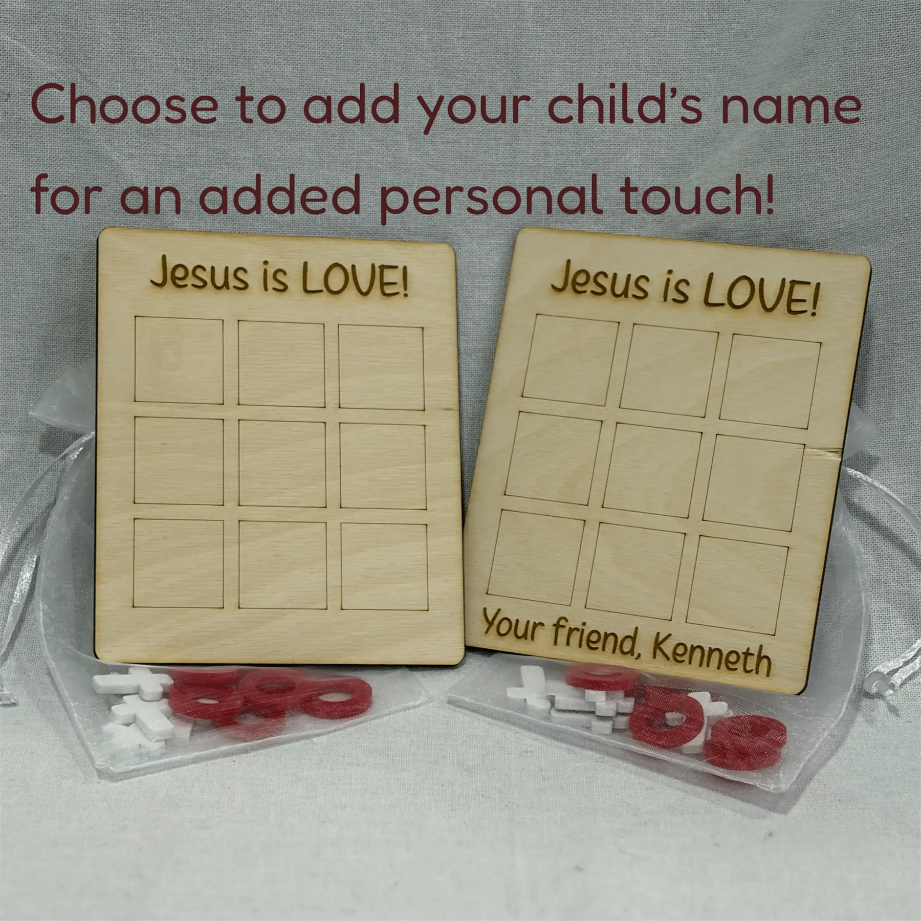 Jesus is Love Tic Tac Toe - Valentine's Day Gift for Kids, Personalized Faith Game with Crosses and O's