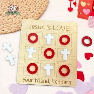 Jesus Is Love Cross and O’s Tic Tac Toe Game, Faith Valentine Gift for Kids Poor Hog Customs
