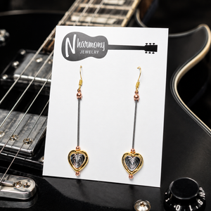 Tri Colored Guitar String Heart Earrings by N Harmony Jewelry, handmade jewelry main product photo