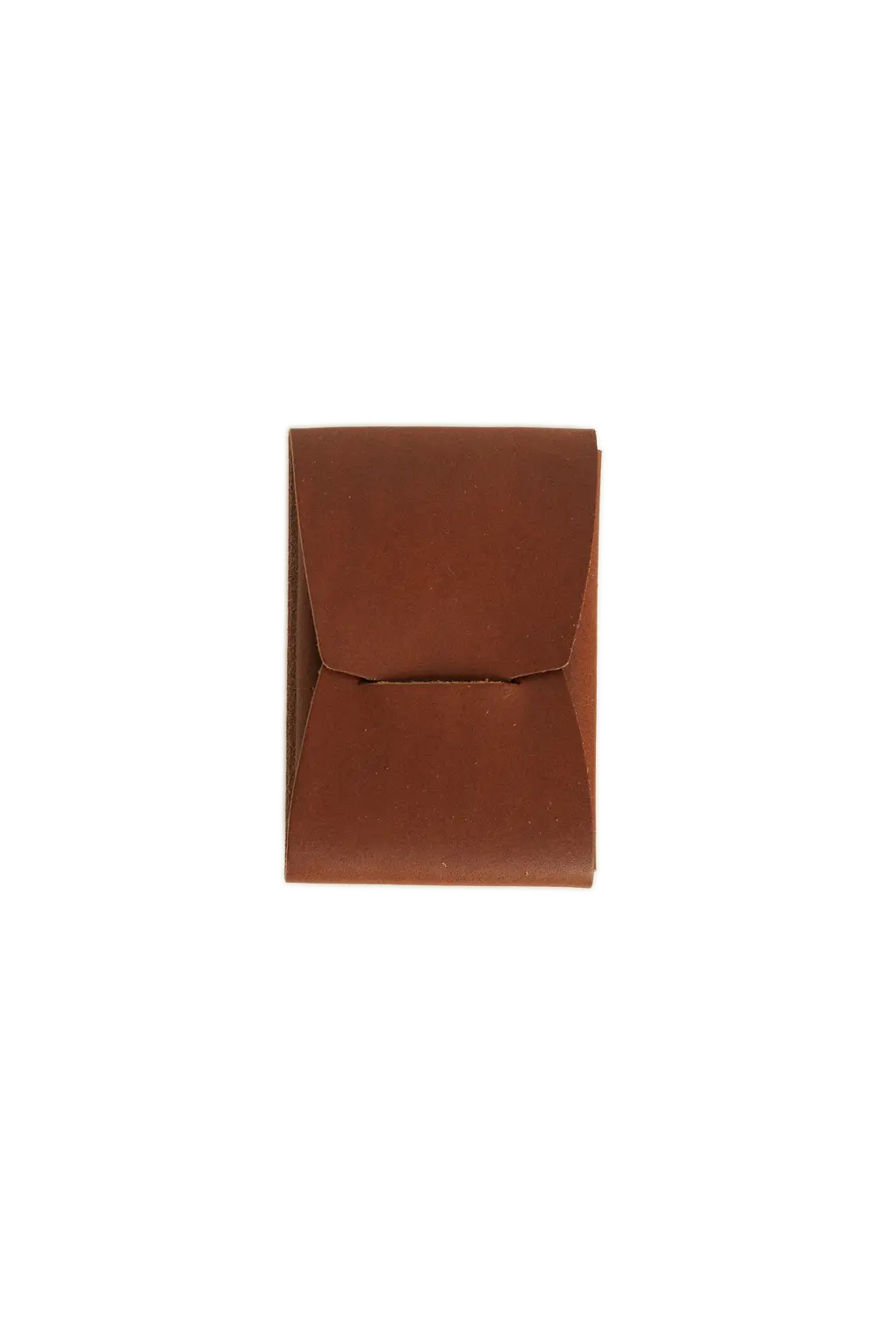Brown leather wallet, minimalist stitchless design for cards and cash, folded style.
