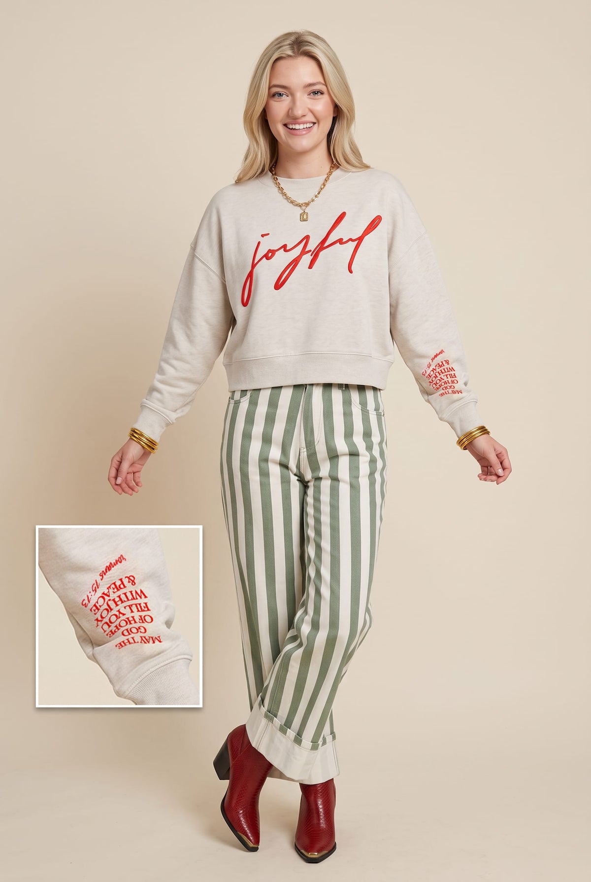Joyful Ivory Crop Sweatshirt by Southern Bliss Company – view 2