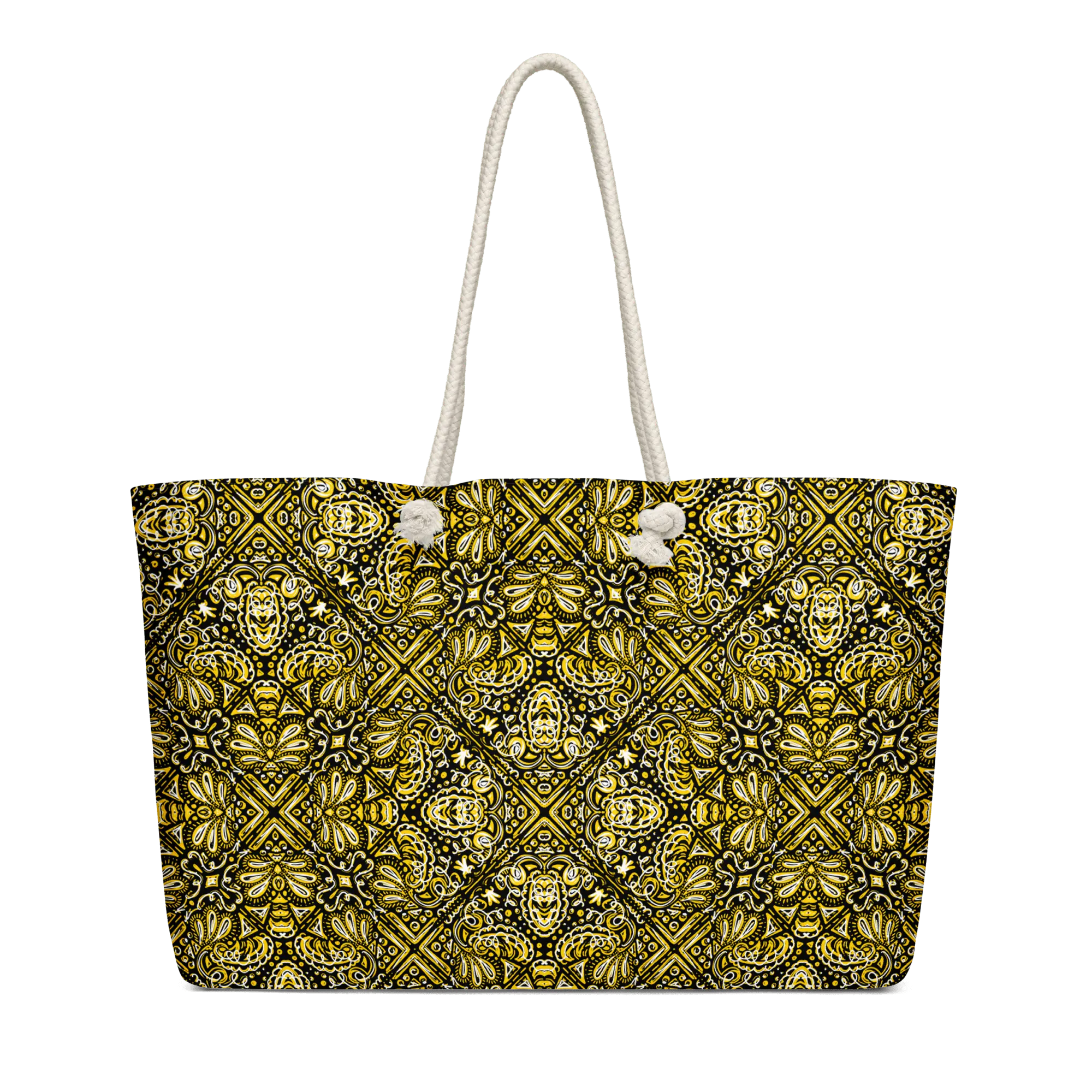 Black & Gold Weekender Bag with Rope Handles - Hand-drawn Art by Mississippi Artist Leslie Gonce