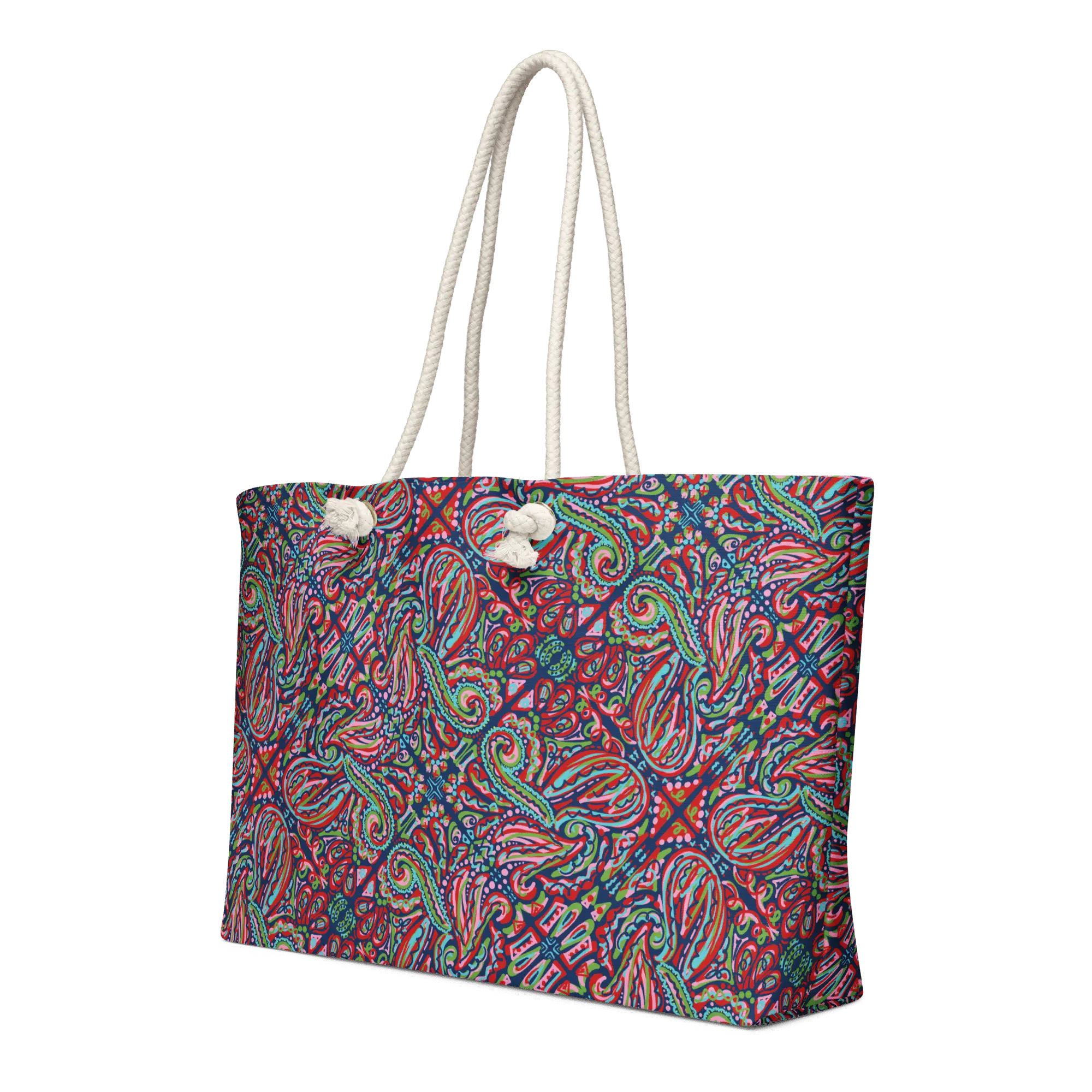 Festive Art Weekender Bag: Oversized Travel Tote with Rope Handles - Leslie Gonce Design, Jubilee print in Festive Colors - Main Street Collective