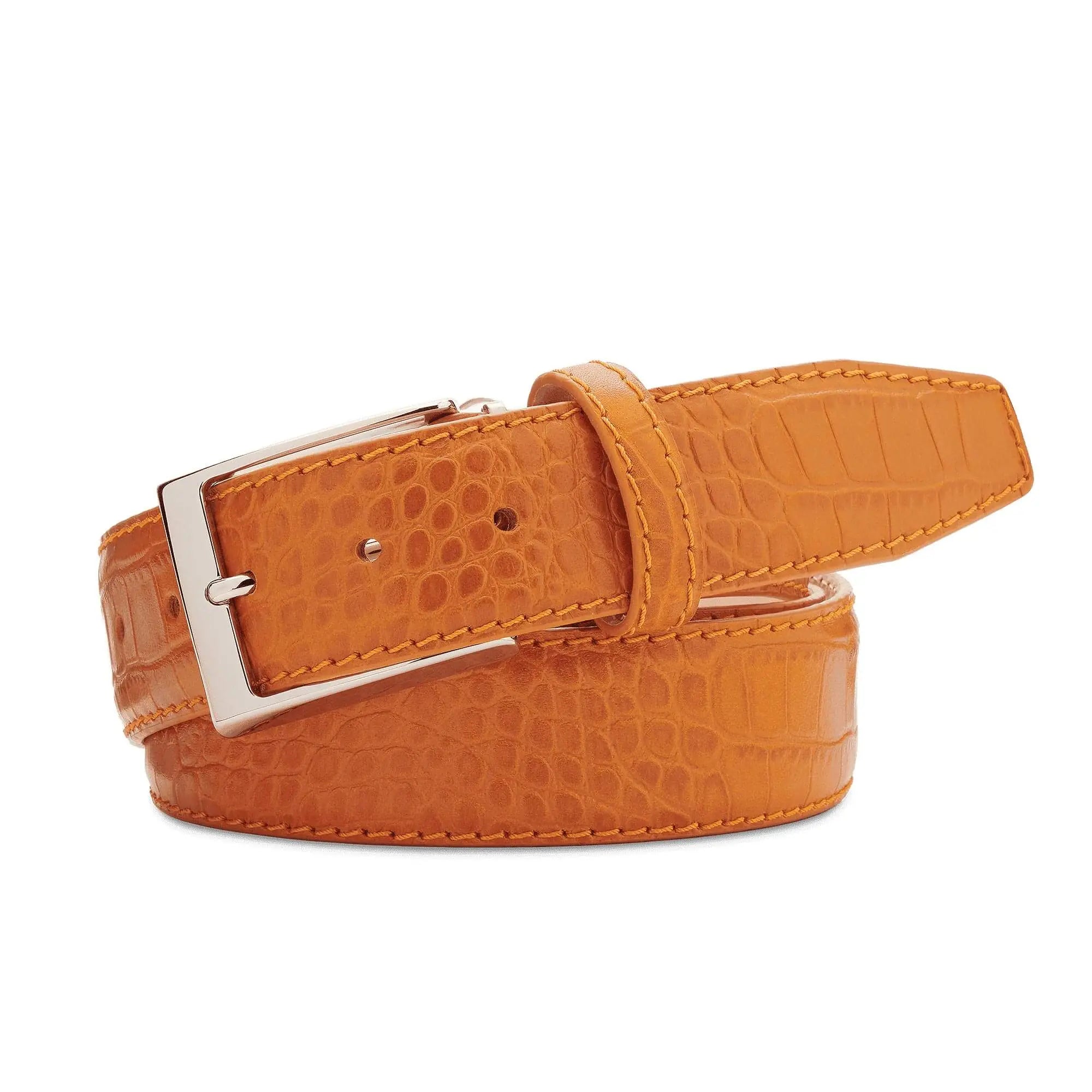Justin Orange Mock Croc Leather Belt by Roger Ximenez: Bespoke Belts and Leather Accessories, handmade leather goods main product photo