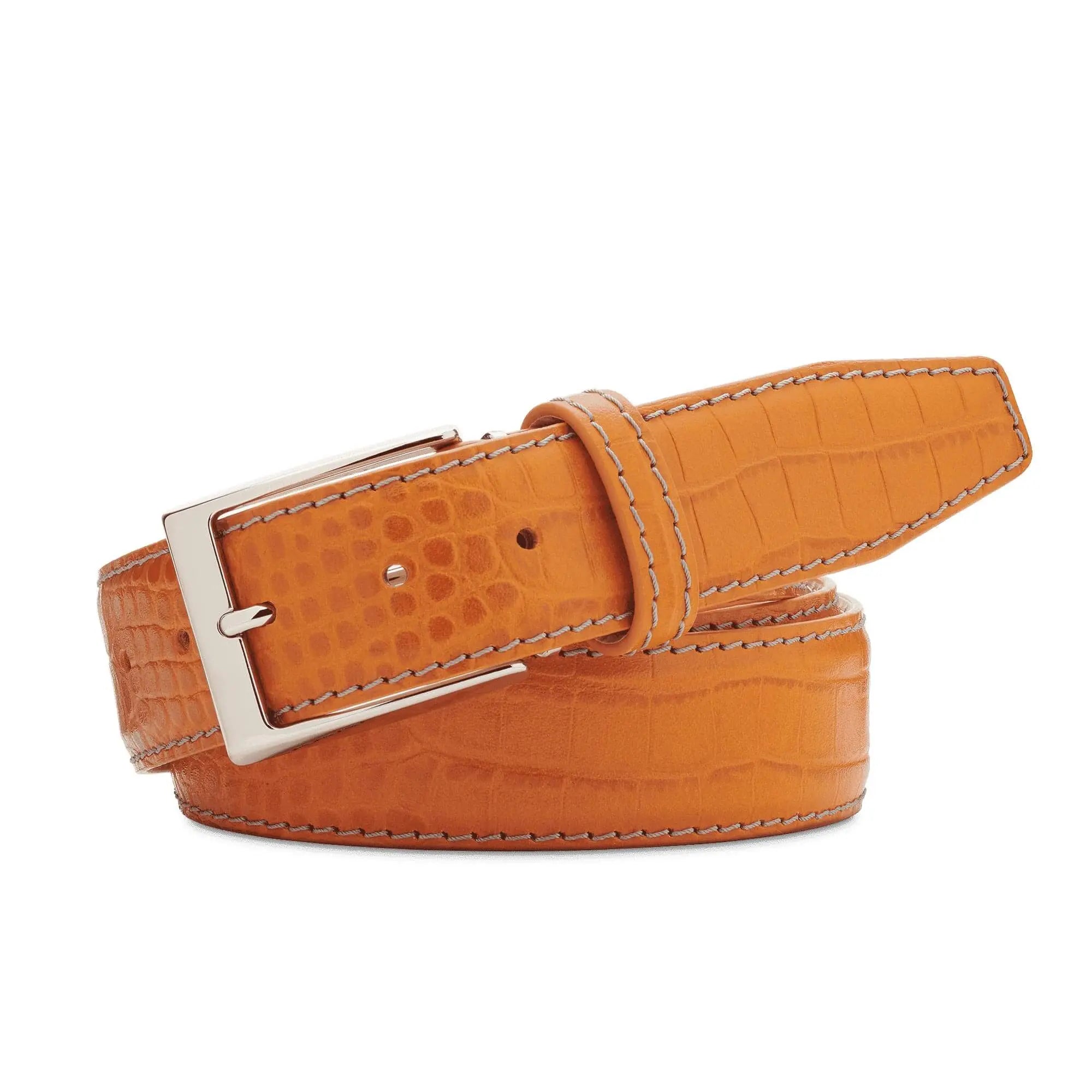 Justin Orange Mock Croc Leather Belt by Roger Ximenez: Bespoke Belts and Leather Accessories, handmade leather goods detail photo 2