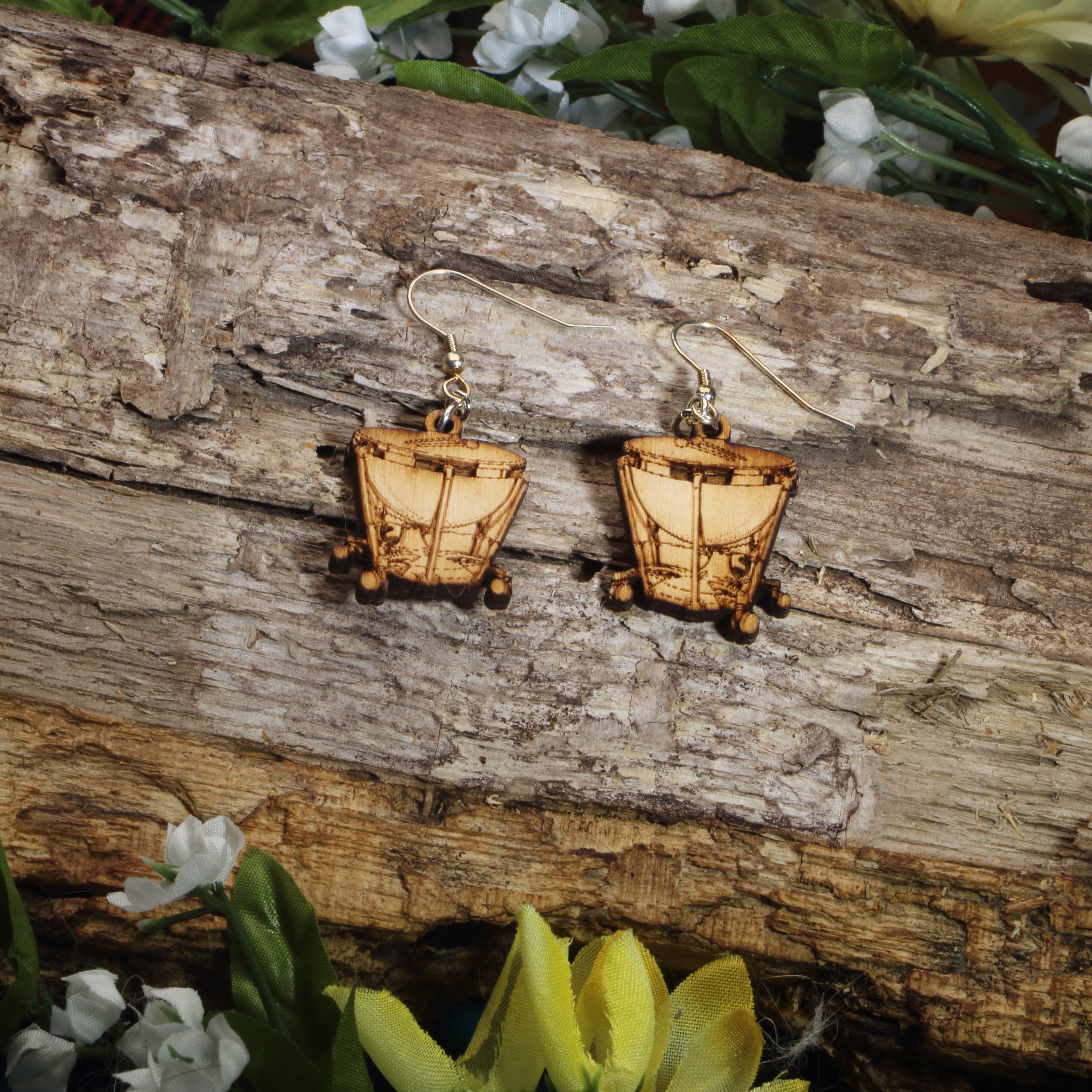 Kettle Drum Wooden Dangle Earrings | Timpani Music Jewelry