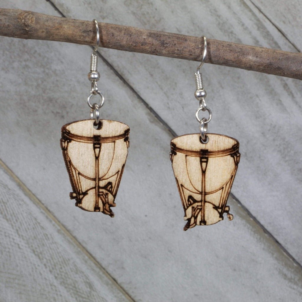 Kettle Drum Wooden Dangle Earrings | Timpani Music Jewelry by Cate's Concepts, LLC, handmade jewelry main product photo