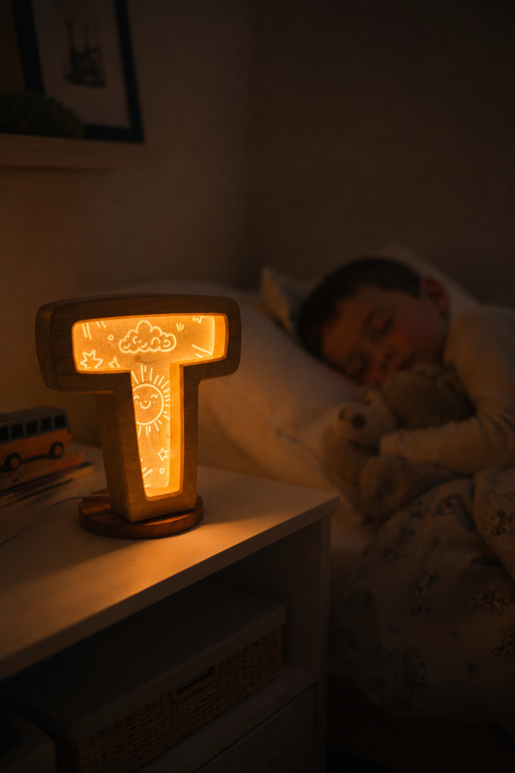 Personalized Wooden Letter Night Light | Custom Initial Lamp for Kids by Maple Play, Southern home decor detail photo 2