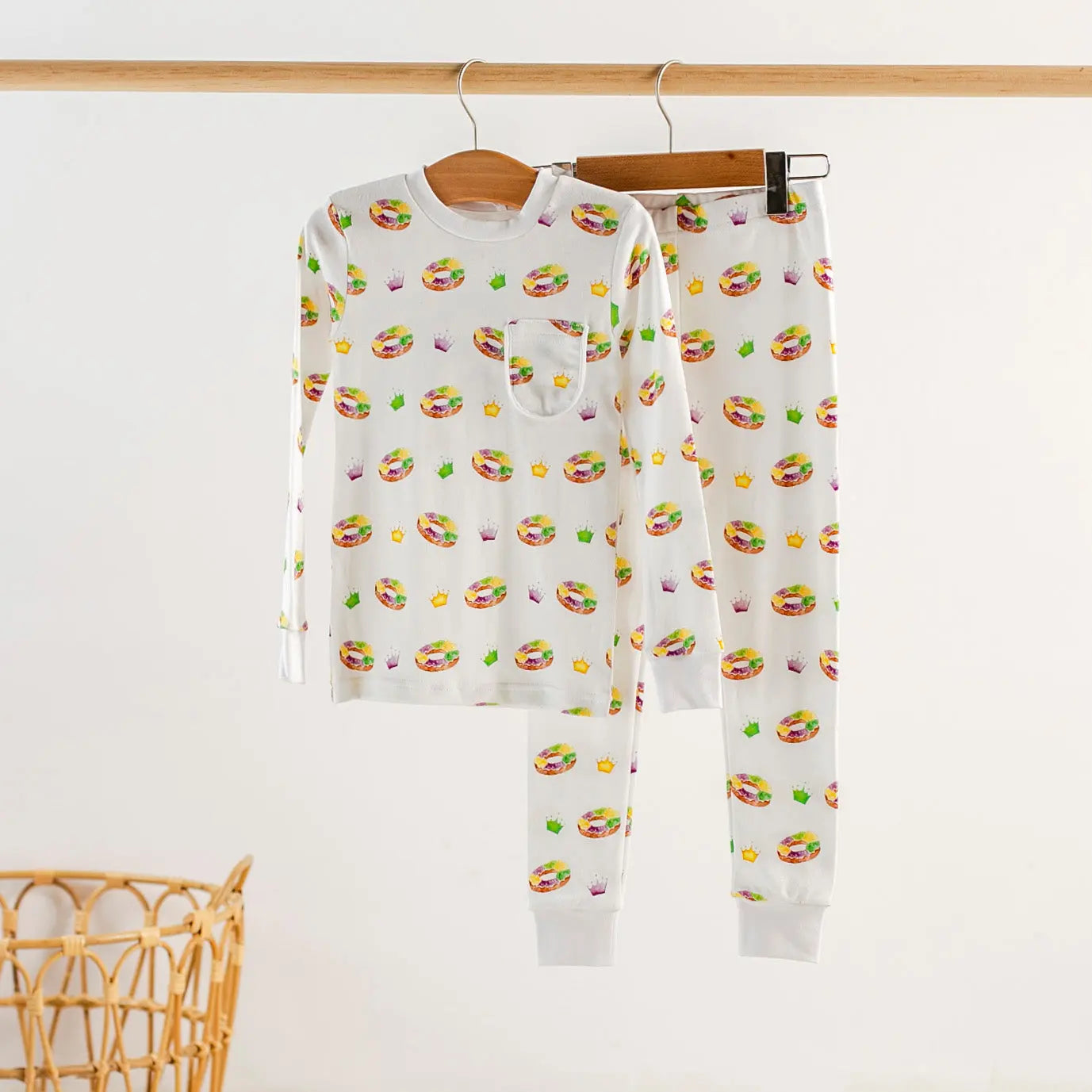 King Cake Organic Cotton Kids Mardi Gras Pajamas by Nola Tawk, Southern food gift main product photo
