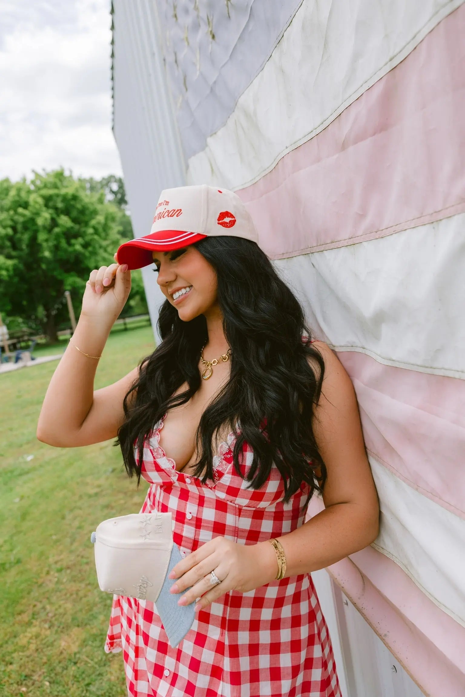 Kiss me I'm American - Red Vintage Trucker Hat by KenzKustomz, Southern lifestyle apparel main product photo