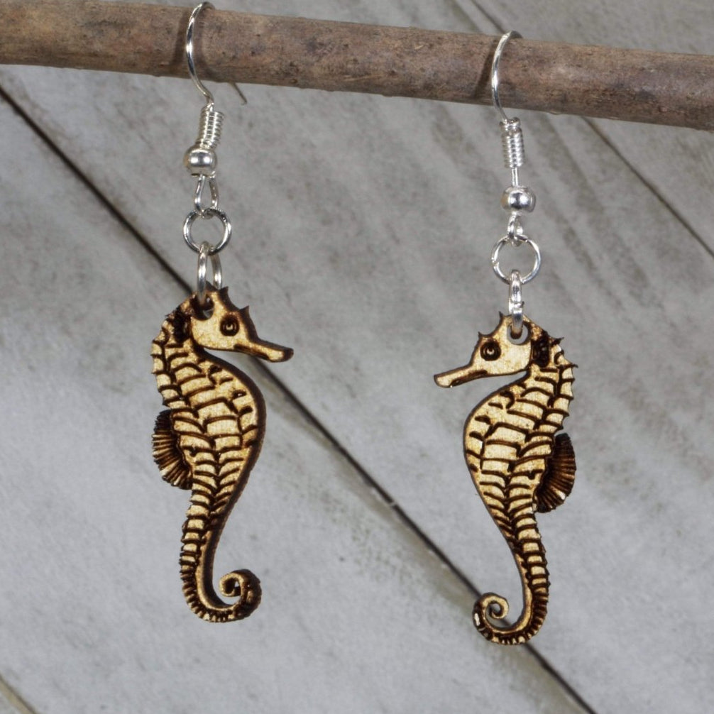 Kissing Seahorses Wooden Dangle Earrings | Ocean Love Jewelry by Cate's Concepts, LLC, handmade jewelry main product photo
