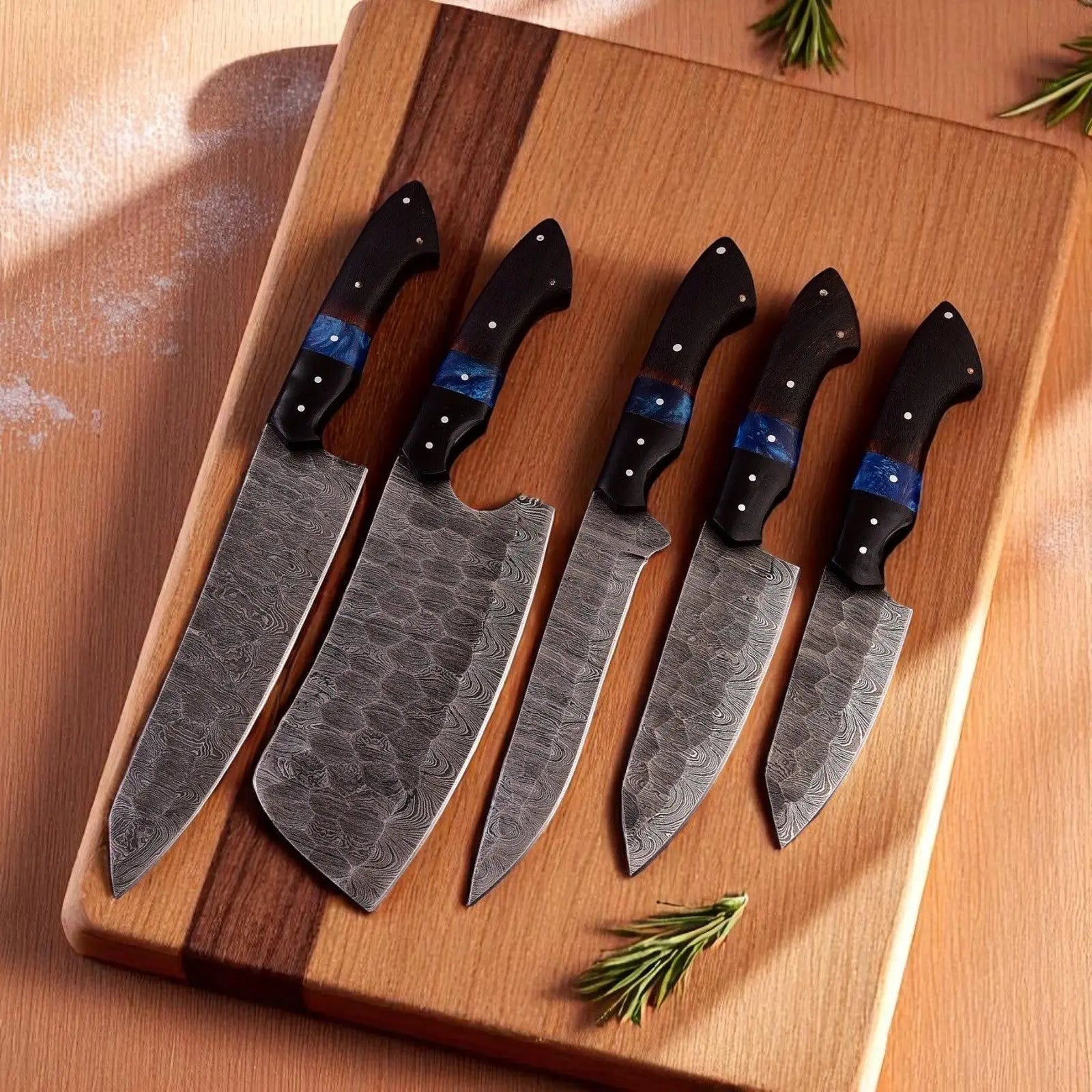 Kitchen Knives Knife Set – 5-Piece Full Tang Damascus Blades Damascus Knife Store