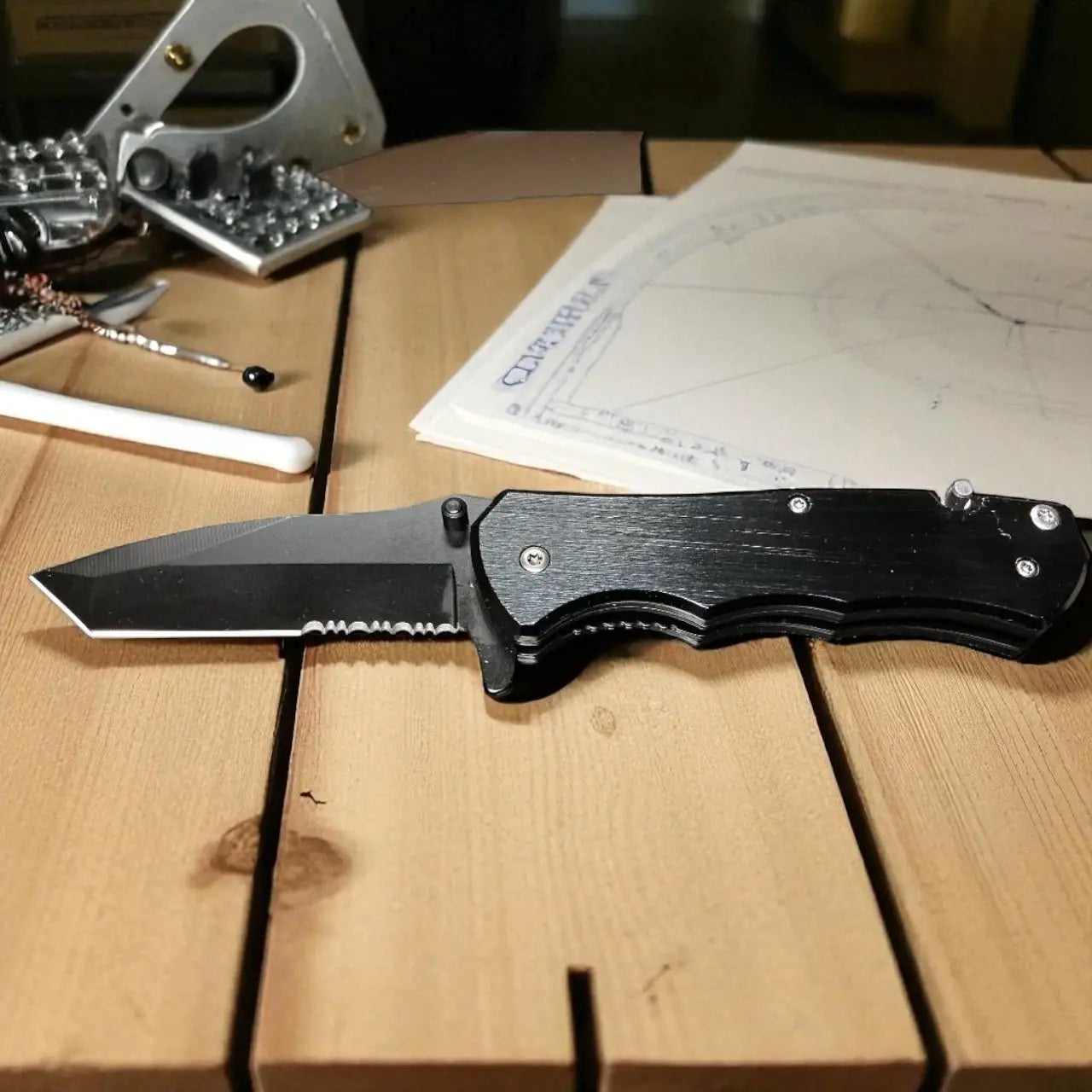 Knife, Pocket Locking (Free Customization) by Jayman’s Creations, Damascus knife detail photo 5