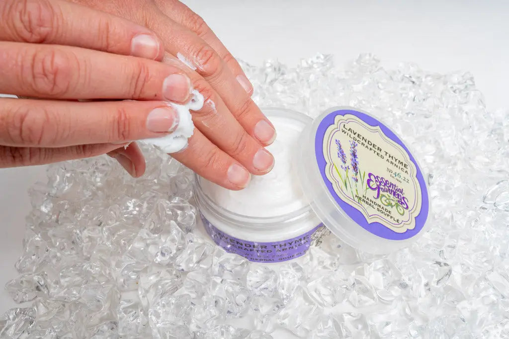 Lavender Thyme Arnica Soufflè 8 Oz. by Essential Journeys, handmade bath and body detail photo 6