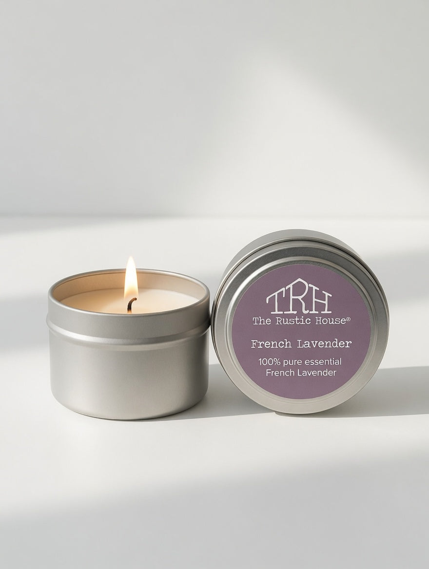 French Lavender Travel Tin by The Rustic House, scented candle detail photo 2