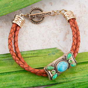 Legacy Lime Green and Blue Turquoise Braided Leather Bracelet