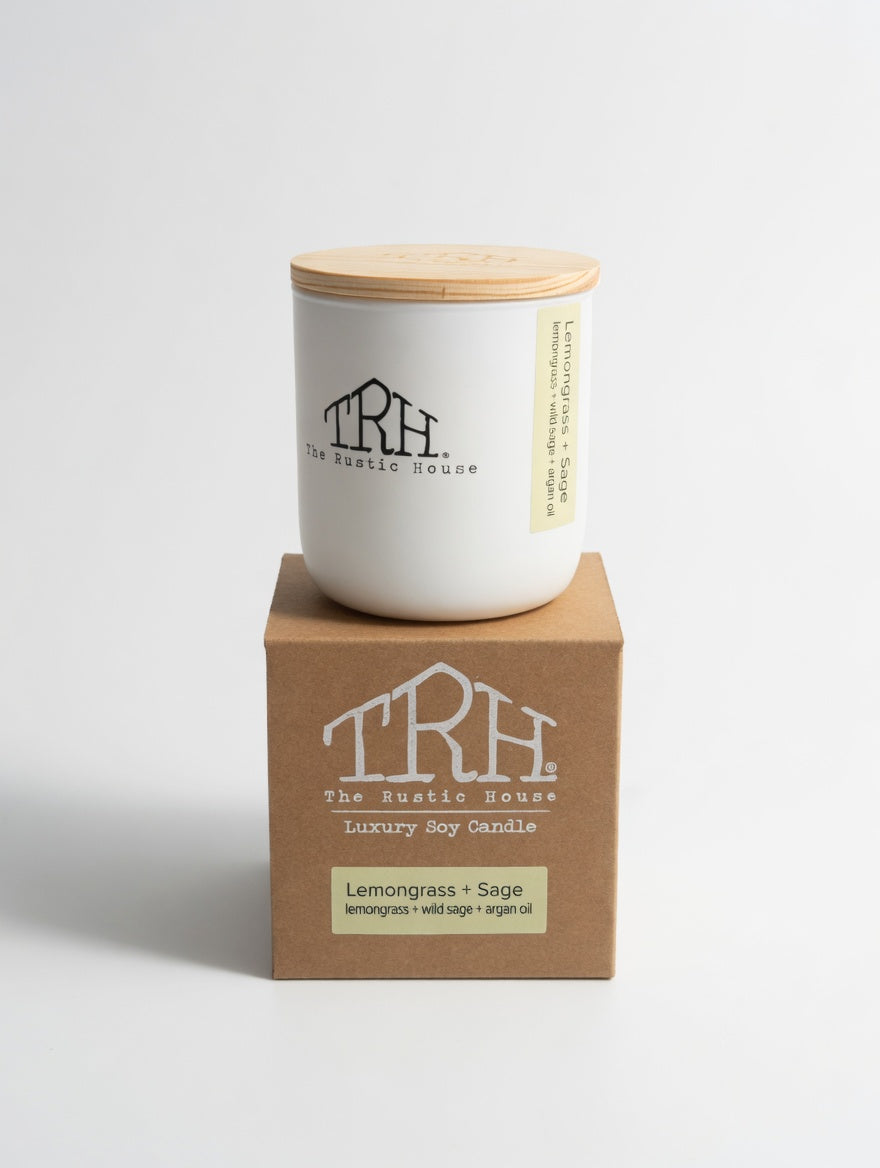 Lemongrass + Sage Candle by The Rustic House, scented candle main product photo