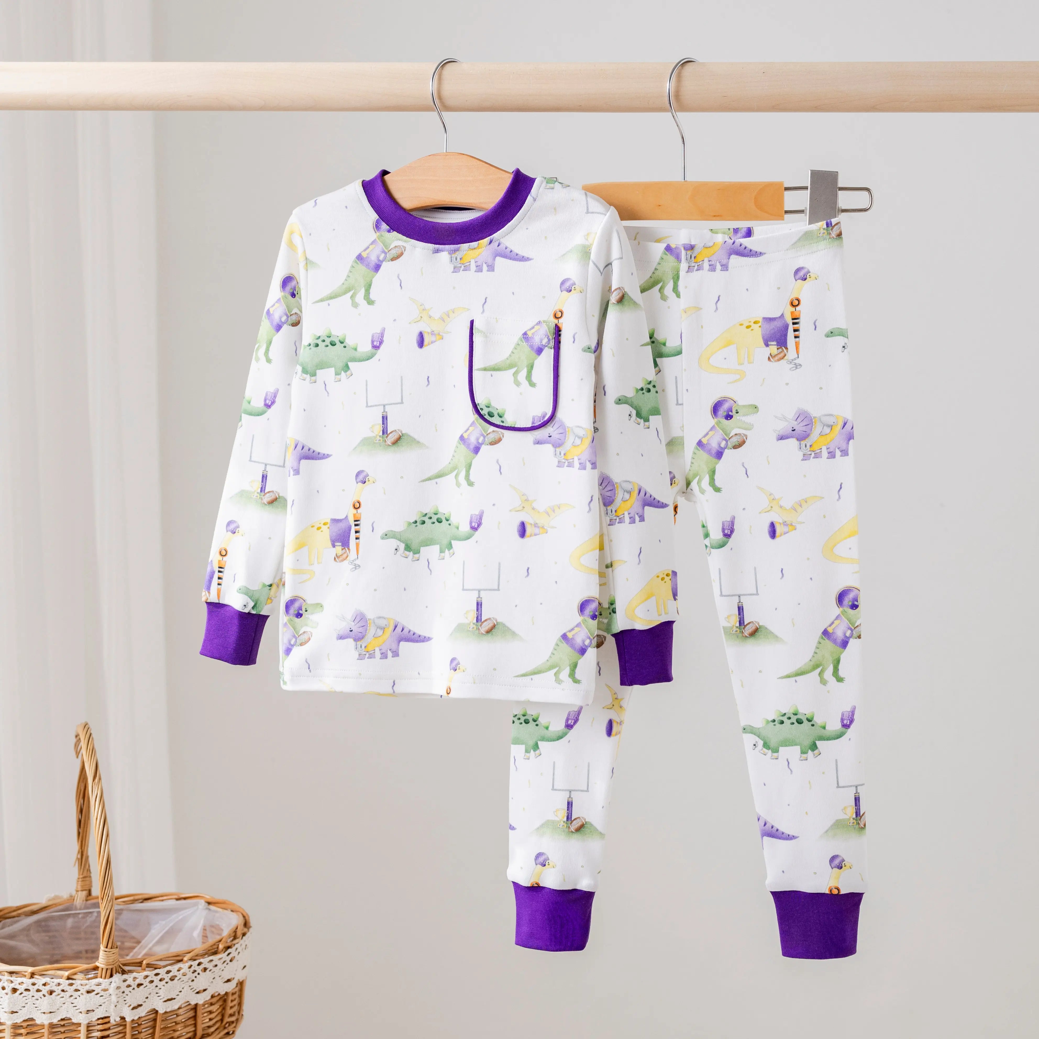 LSU Dinos All-Stars Organic Cotton Kids Pajamas by Nola Tawk, Southern food gift main product photo